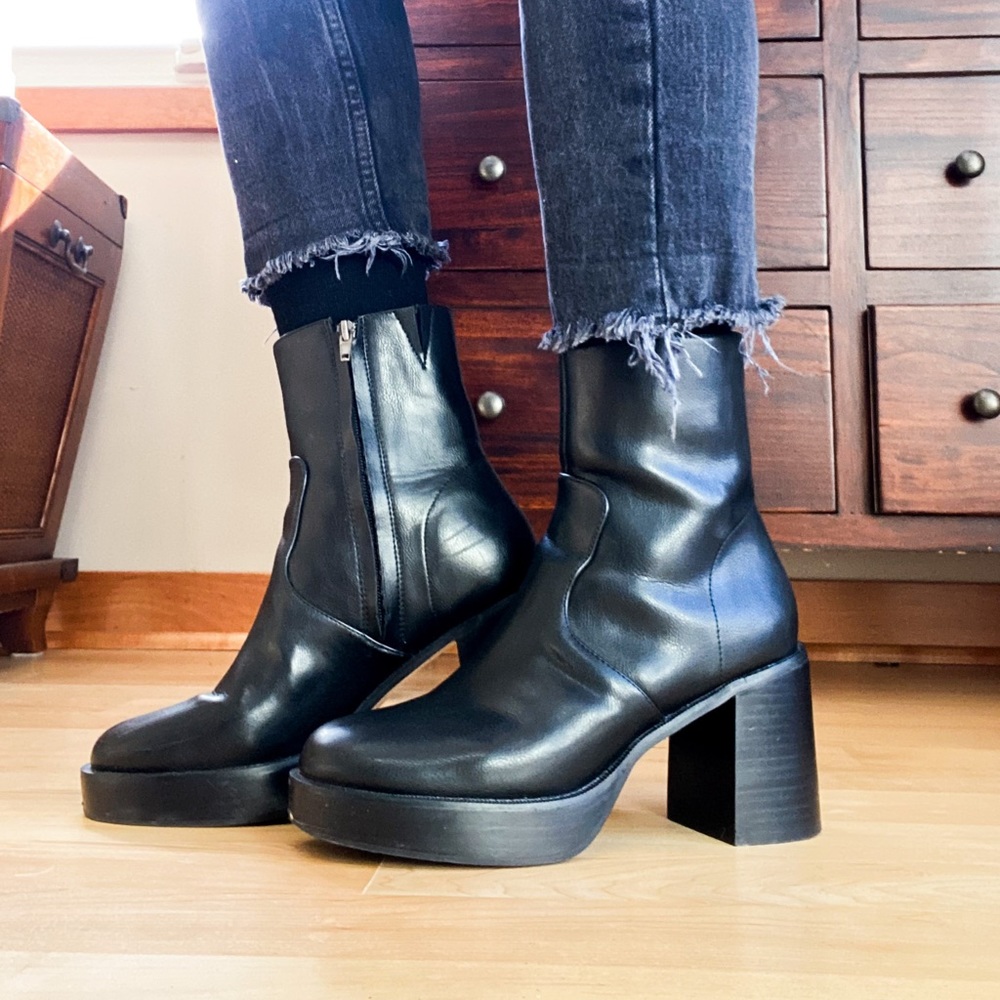Vegan Leather Platform Ankle Boots size 8
